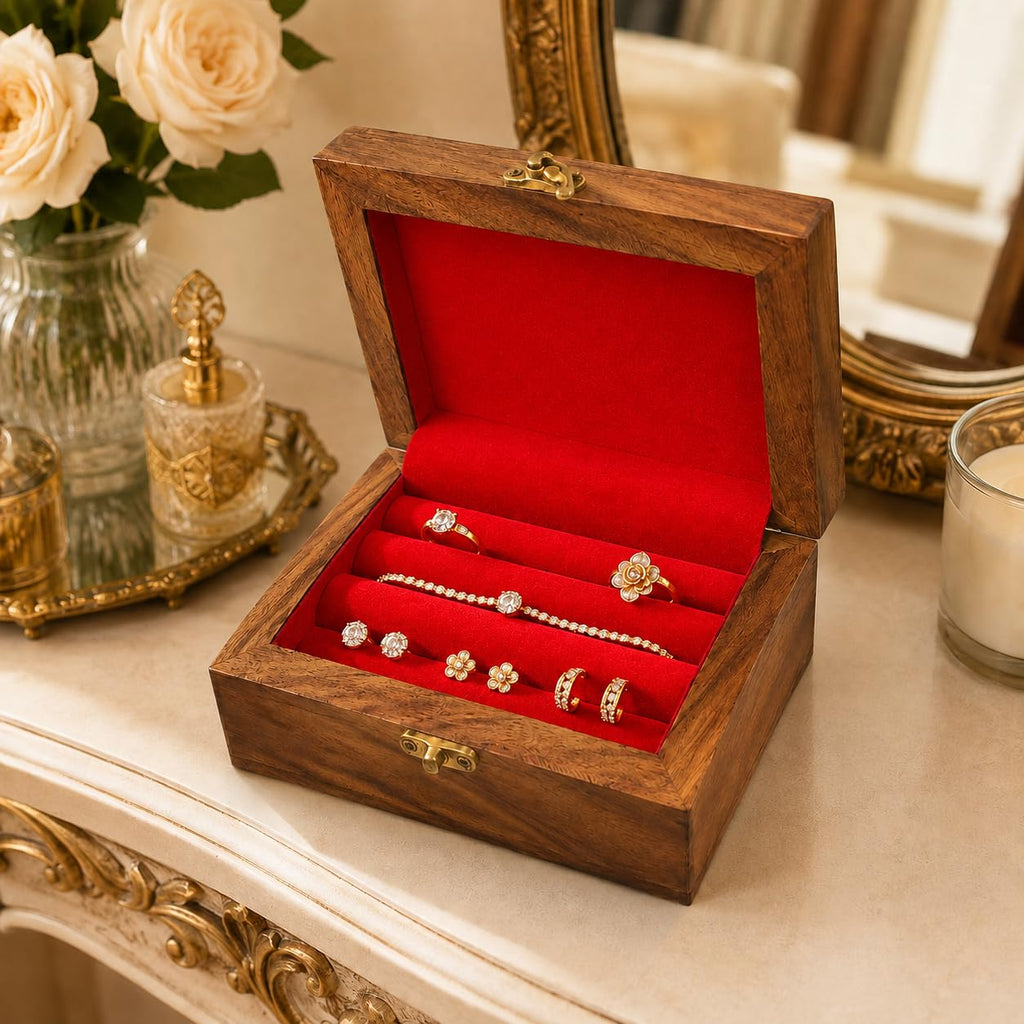 Handcrafted wooden jewelry box for rings earrings and small accessories