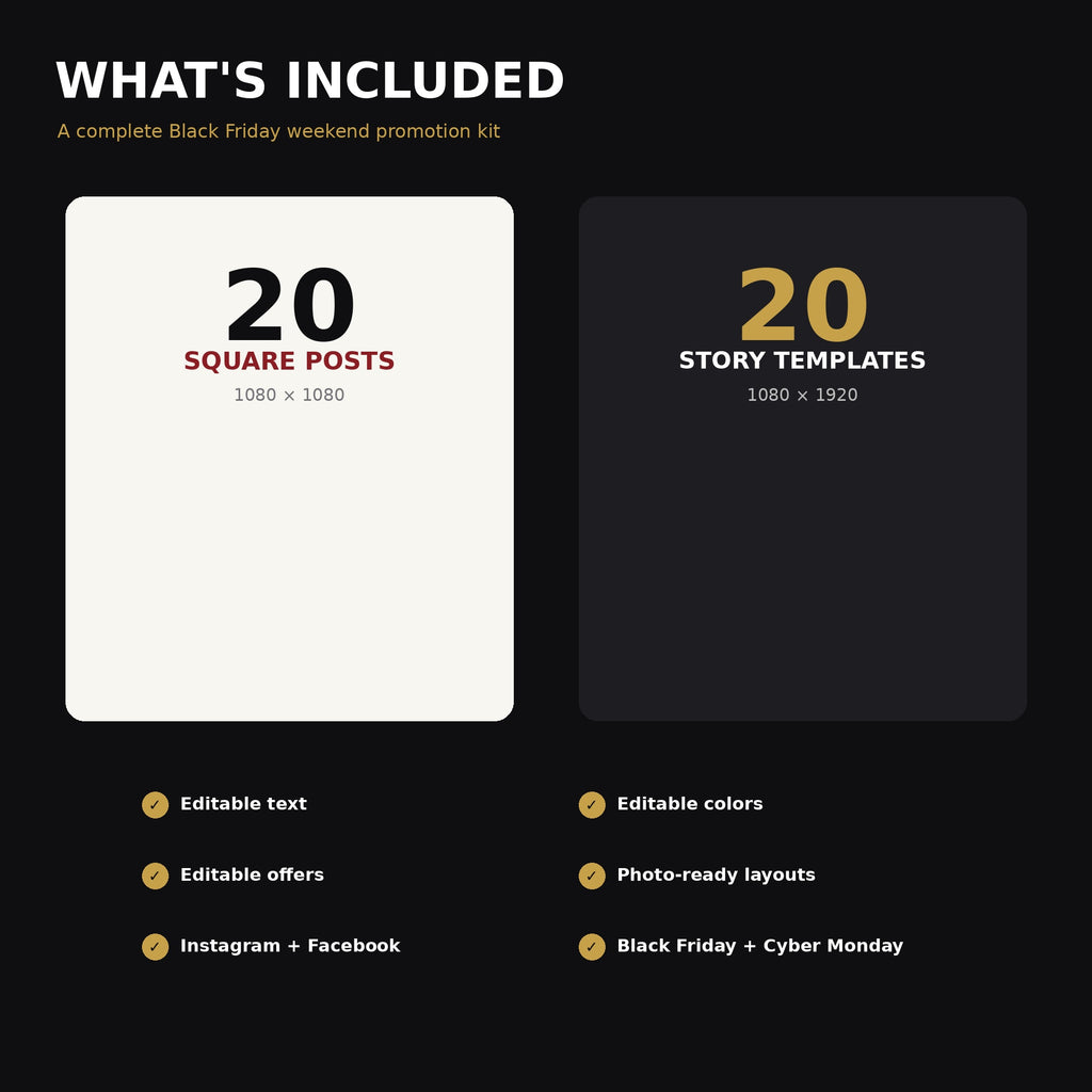 Black Friday Canva Templates for Small Business, 40 Editable Instagram Posts & Stories, Cyber Monday Social Media Sale Kit