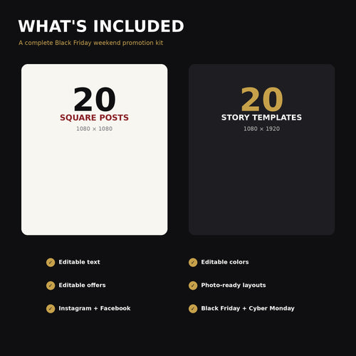 Black Friday Canva Templates for Small Business, 40 Editable Instagram Posts & Stories, Cyber Monday Social Media Sale Kit
