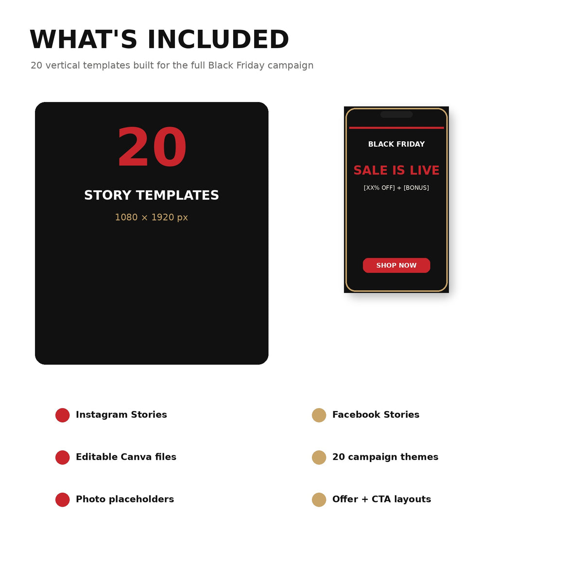 Black Friday Canva Story Templates, 20 Editable Instagram Stories for Small Business, Cyber Monday Sale Social Media Kit