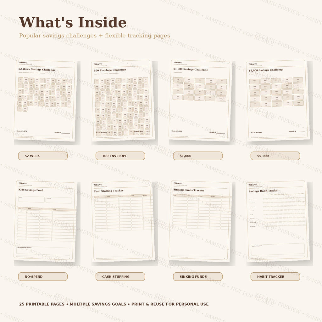 ZEDANU Ultimate Savings Challenge Binder Printable PDF