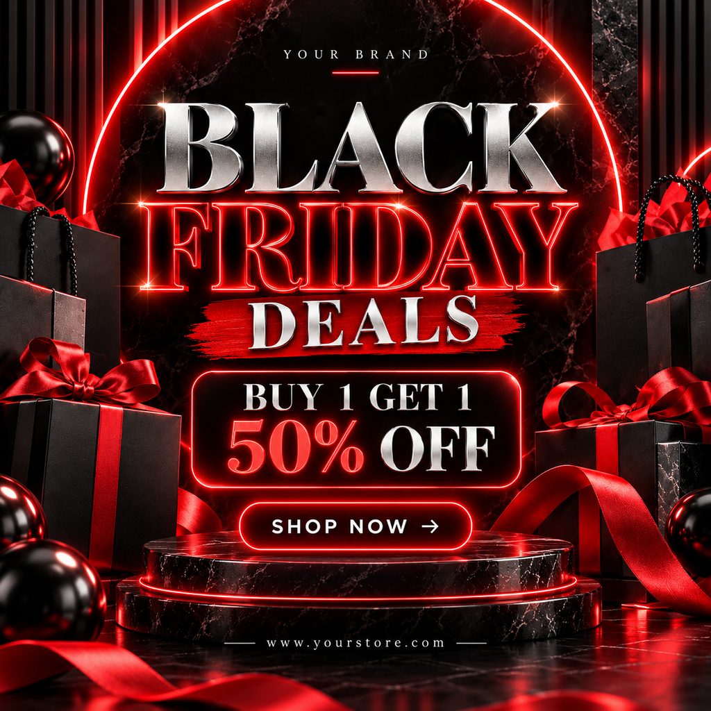 Black Friday Canva Templates Luxury Neon, Editable Instagram Sale Posts & Story Templates, Black Red Friday Marketing Kit