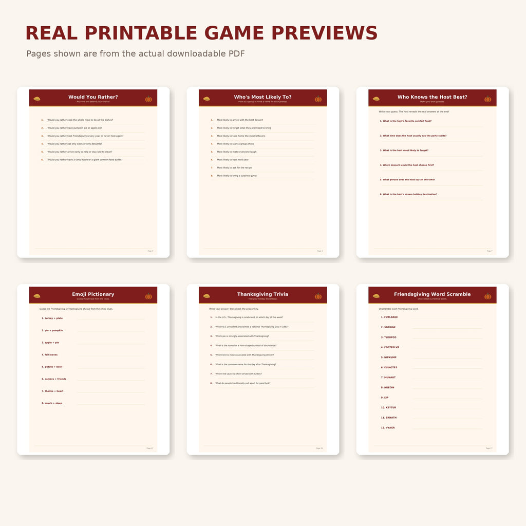 Friendsgiving Party Games Bundle Printable, 24 Thanksgiving Games for Adults Teens, Friendsgiving Dinner Party Instant Download