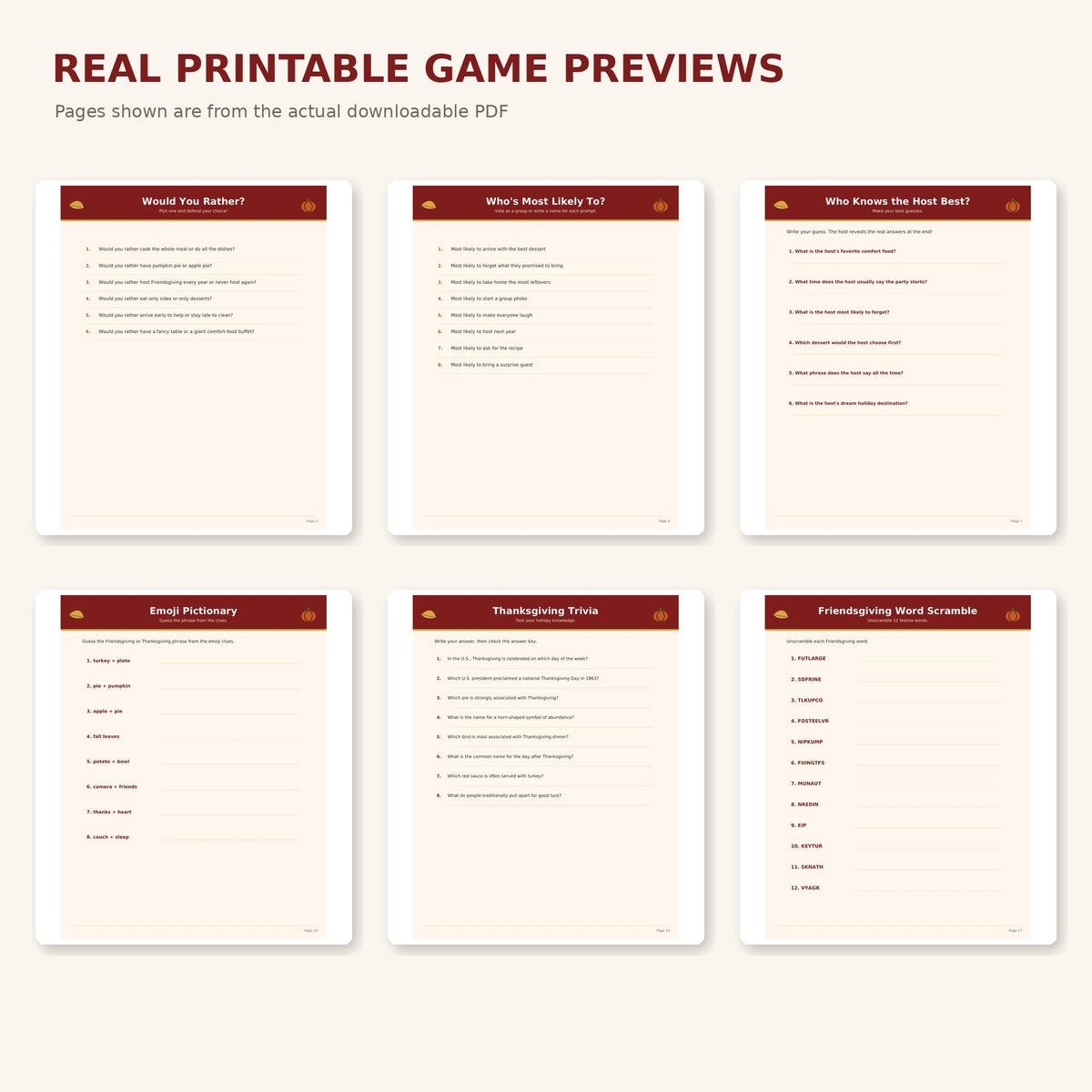 Friendsgiving Party Games Bundle Printable, 24 Thanksgiving Games for Adults Teens, Friendsgiving Dinner Party Instant Download