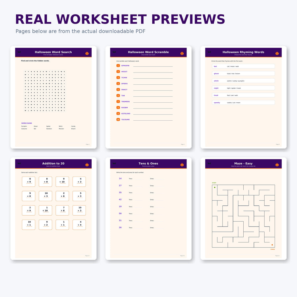 Halloween Classroom Activity Pack, Grades 1-3 Printable Worksheets, Math Literacy Writing Games, Teacher Instant Download