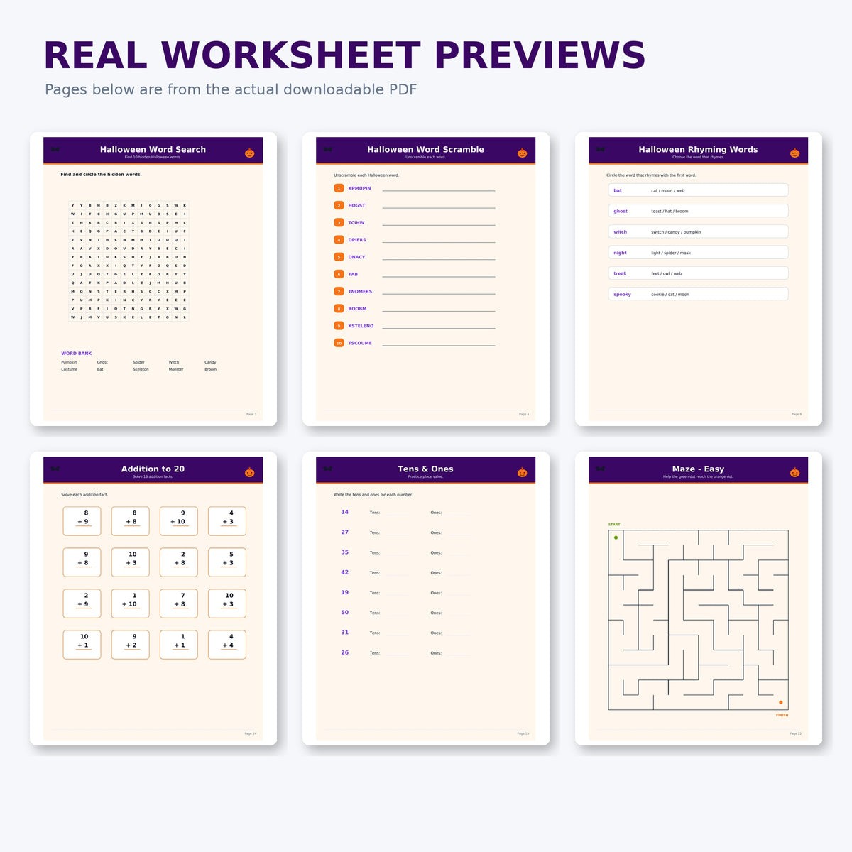 Halloween Classroom Activity Pack, Grades 1-3 Printable Worksheets, Math Literacy Writing Games, Teacher Instant Download