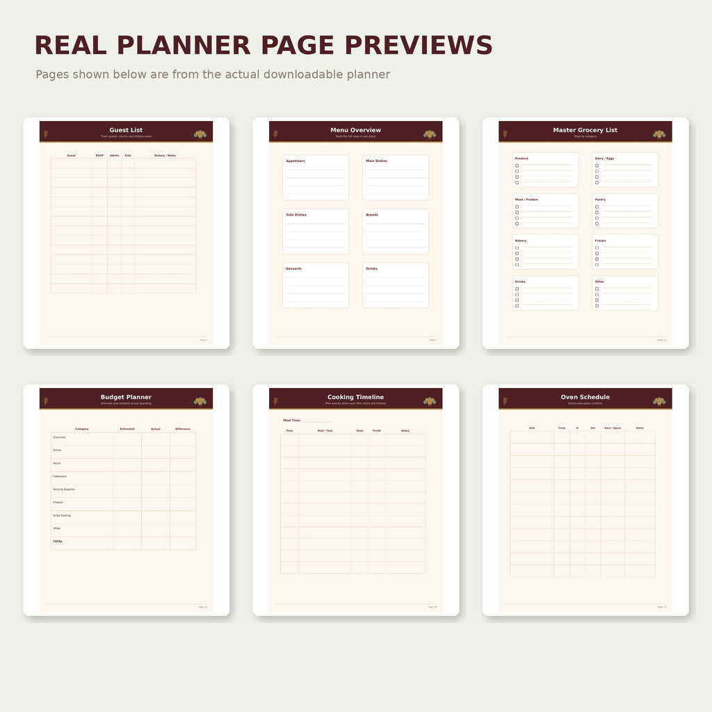Thanksgiving Hosting Planner Printable, Dinner Party Organizer, Menu Grocery List Budget Cooking Timeline, Instant Download