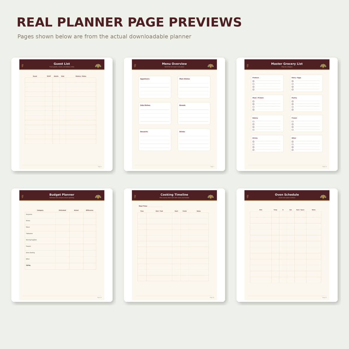 Thanksgiving Hosting Planner Printable, Dinner Party Organizer, Menu Grocery List Budget Cooking Timeline, Instant Download
