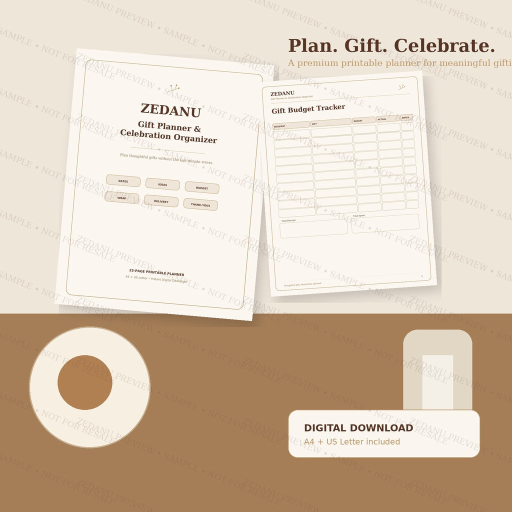 ZEDANU Gift Planner & Celebration Organizer Printable PDF