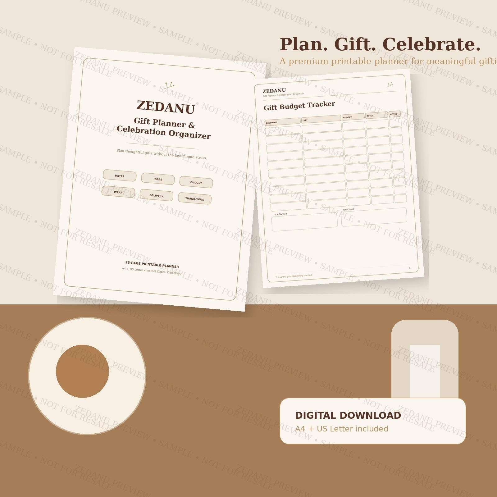 ZEDANU Gift Planner & Celebration Organizer Printable PDF