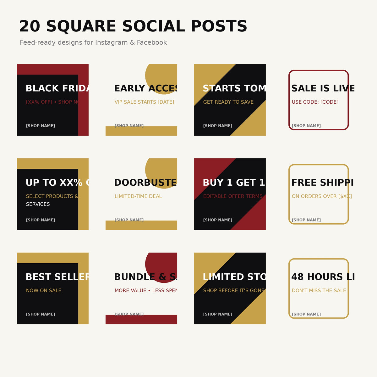 Black Friday Canva Templates for Small Business, 40 Editable Instagram Posts & Stories, Cyber Monday Social Media Sale Kit