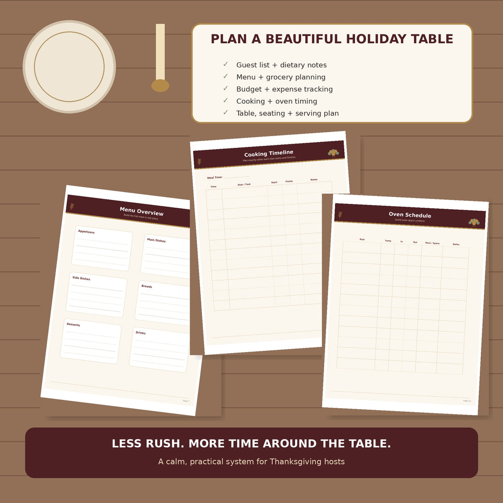 Thanksgiving Hosting Planner Printable, Dinner Party Organizer, Menu Grocery List Budget Cooking Timeline, Instant Download