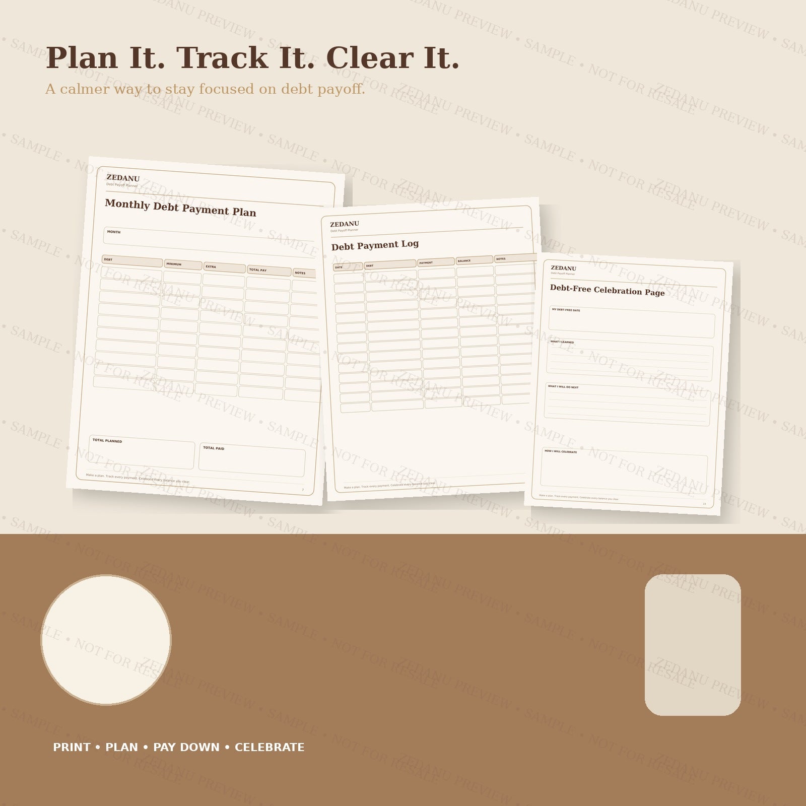 ZEDANU debt payoff planner printable PDF with snowball and avalanche trackers