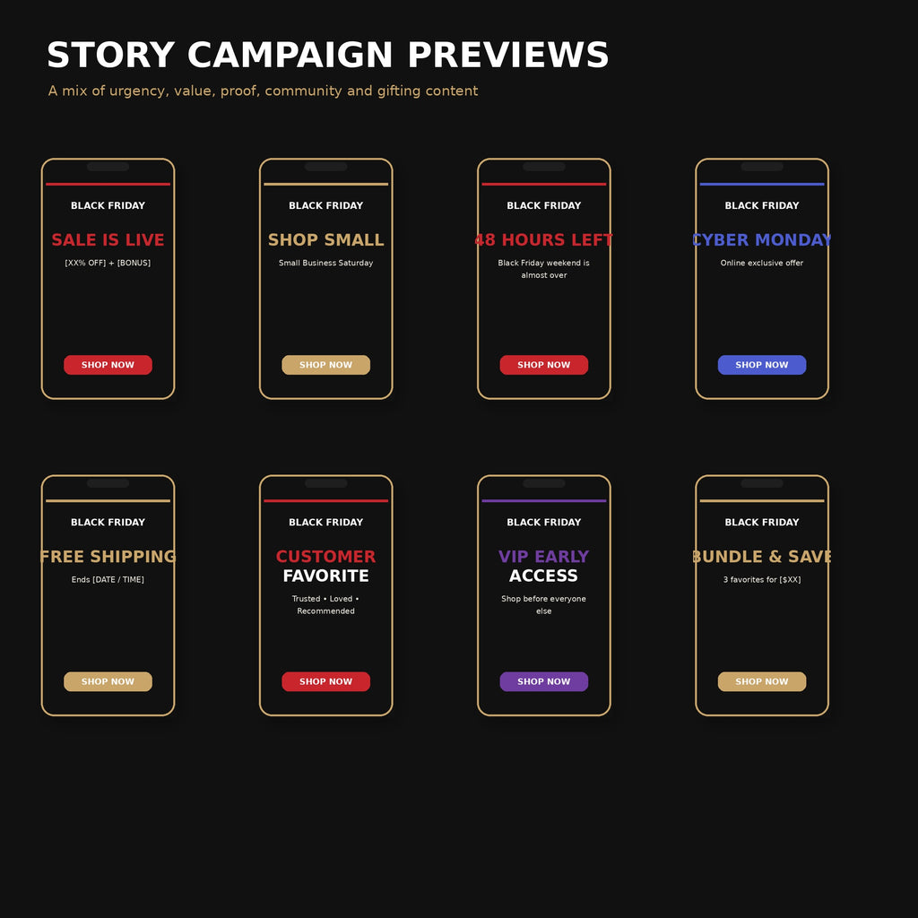 Black Friday Canva Story Templates, 20 Editable Instagram Stories for Small Business, Cyber Monday Sale Social Media Kit