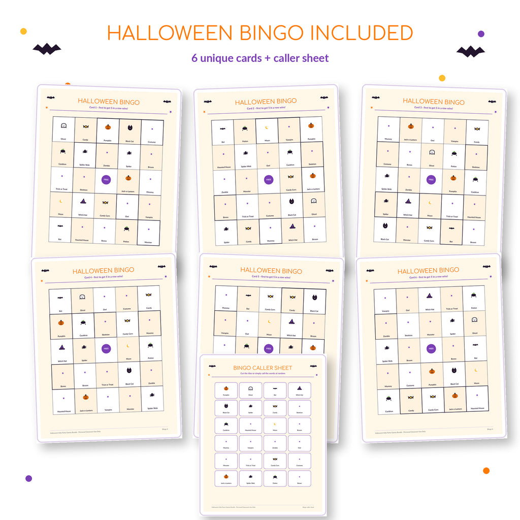 Halloween Kids Party Games Bundle Printable, 20 Halloween Activities for Kids, Bingo Scavenger Hunt Trivia, Classroom Party PDF