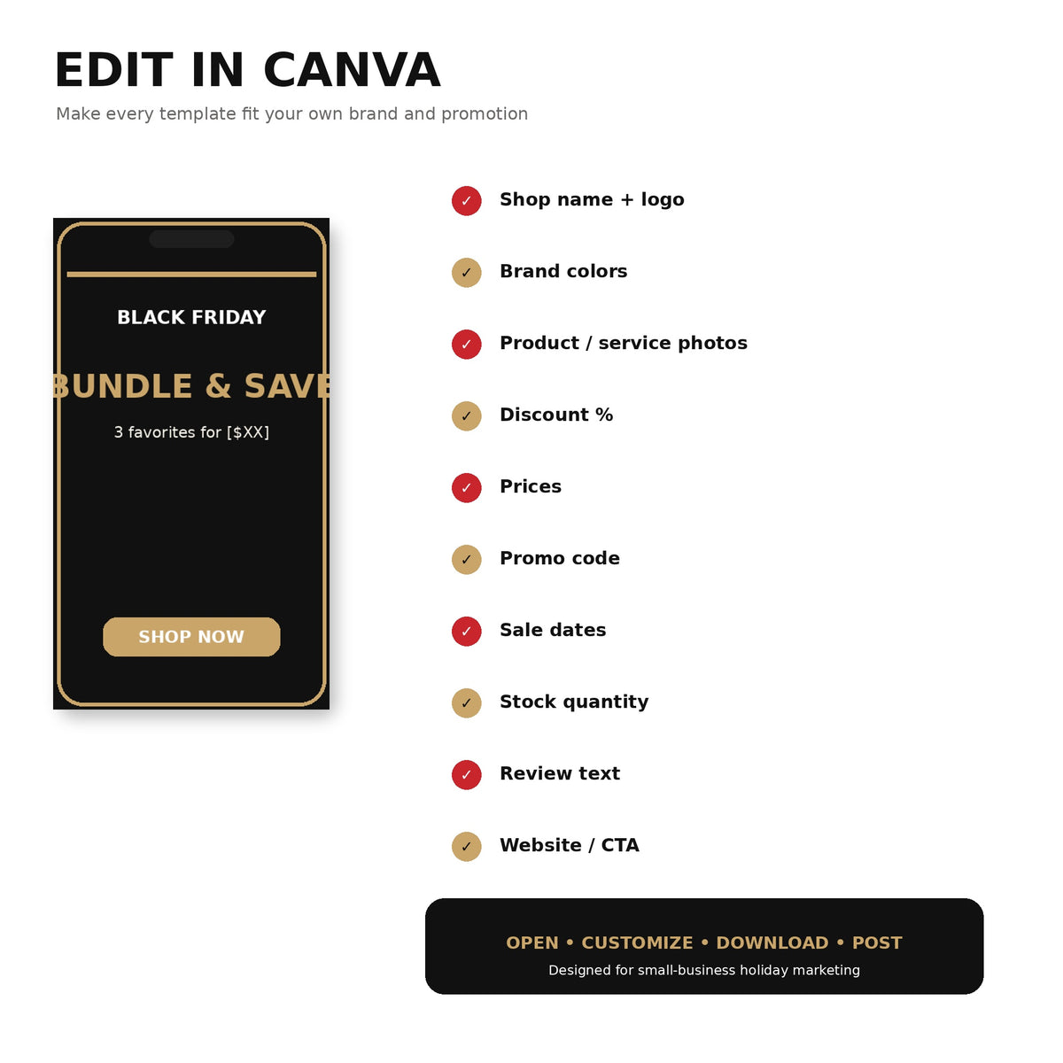 Black Friday Canva Story Templates, 20 Editable Instagram Stories for Small Business, Cyber Monday Sale Social Media Kit