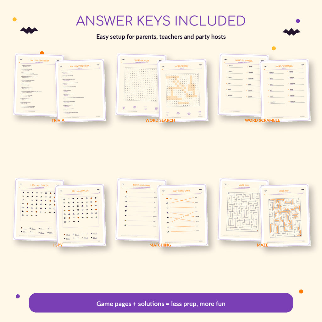 Halloween Kids Party Games Bundle Printable, 20 Halloween Activities for Kids, Bingo Scavenger Hunt Trivia, Classroom Party PDF
