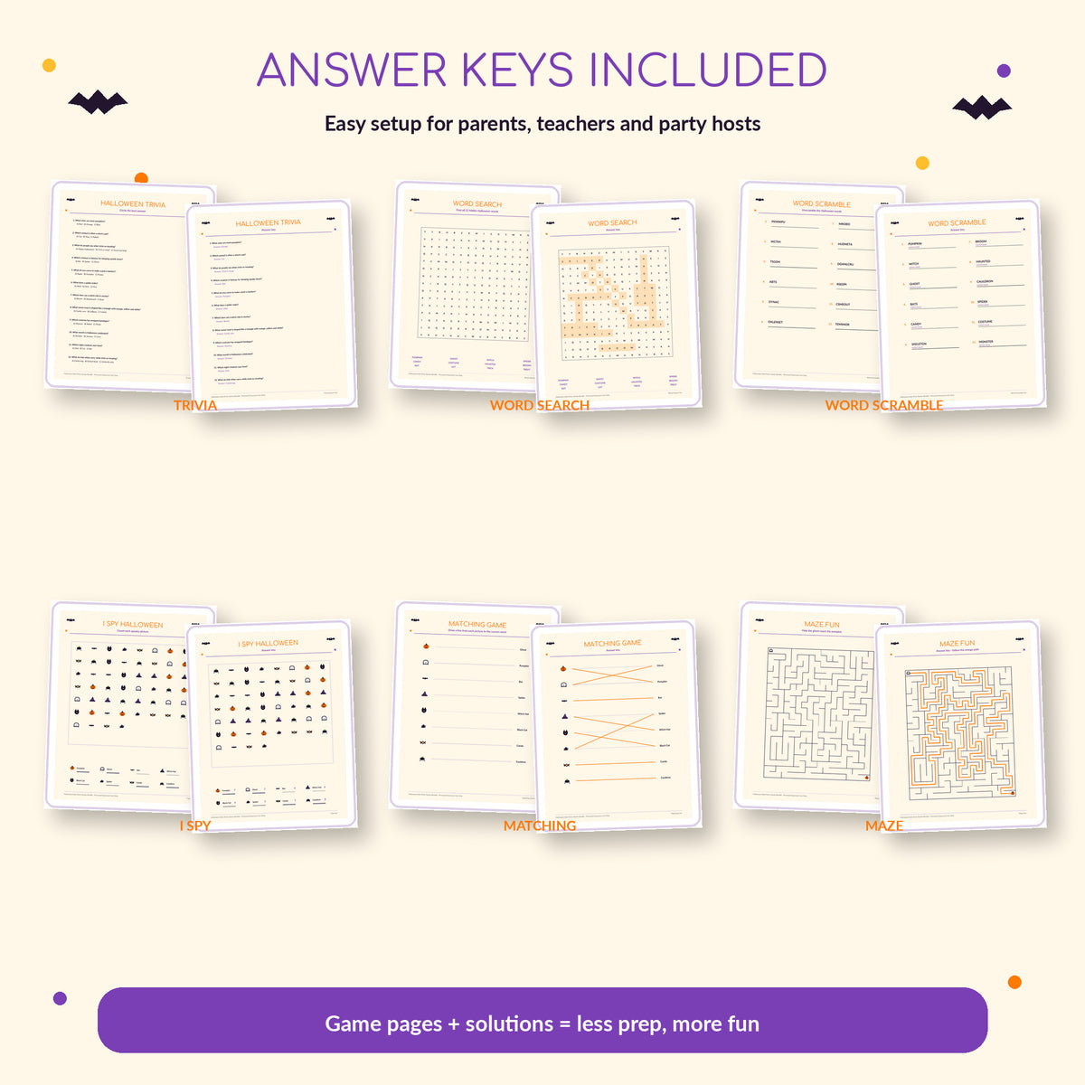 Halloween Kids Party Games Bundle Printable, 20 Halloween Activities for Kids, Bingo Scavenger Hunt Trivia, Classroom Party PDF