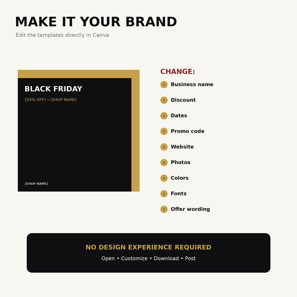Black Friday Canva Templates for Small Business, 40 Editable Instagram Posts & Stories, Cyber Monday Social Media Sale Kit