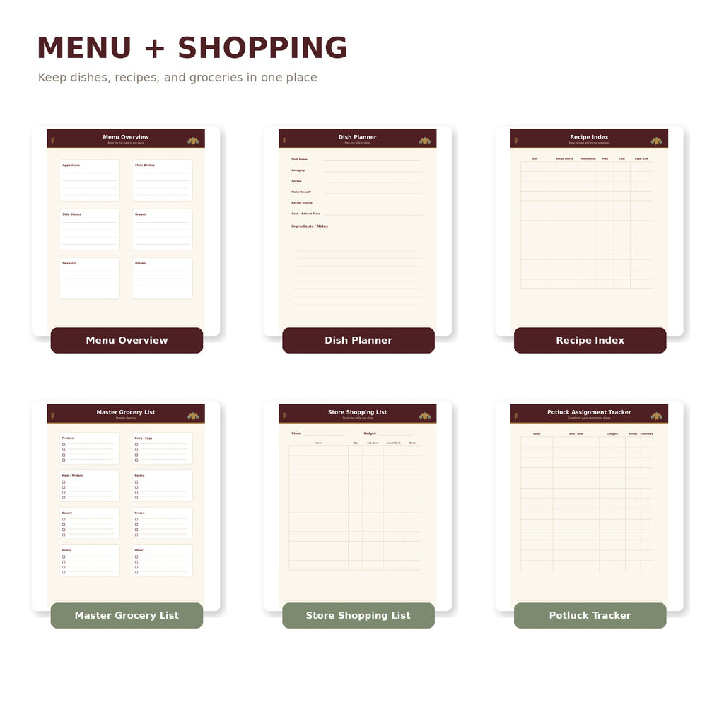 Thanksgiving Hosting Planner Printable, Dinner Party Organizer, Menu Grocery List Budget Cooking Timeline, Instant Download