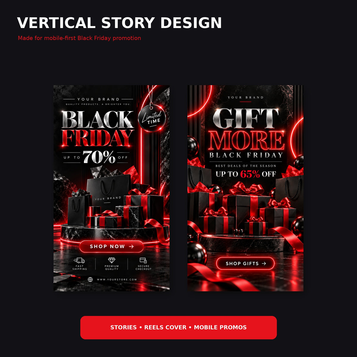 Black Friday Canva Templates Luxury Neon, Editable Instagram Sale Posts & Story Templates, Black Red Friday Marketing Kit