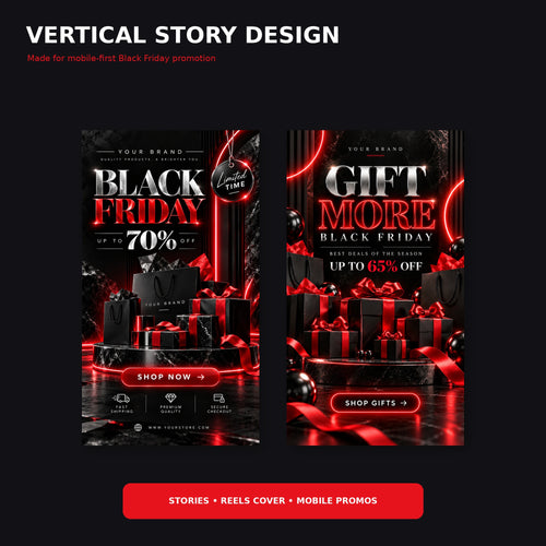 Black Friday Canva Templates Luxury Neon, Editable Instagram Sale Posts & Story Templates, Black Red Friday Marketing Kit