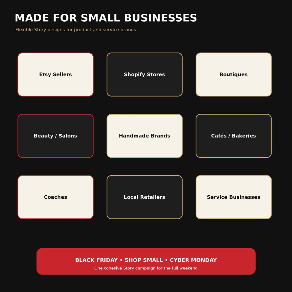 Black Friday Canva Story Templates, 20 Editable Instagram Stories for Small Business, Cyber Monday Sale Social Media Kit