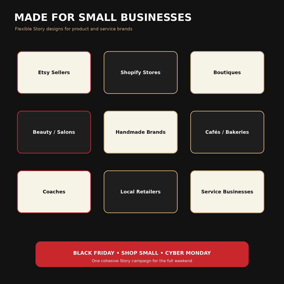 Black Friday Canva Story Templates, 20 Editable Instagram Stories for Small Business, Cyber Monday Sale Social Media Kit