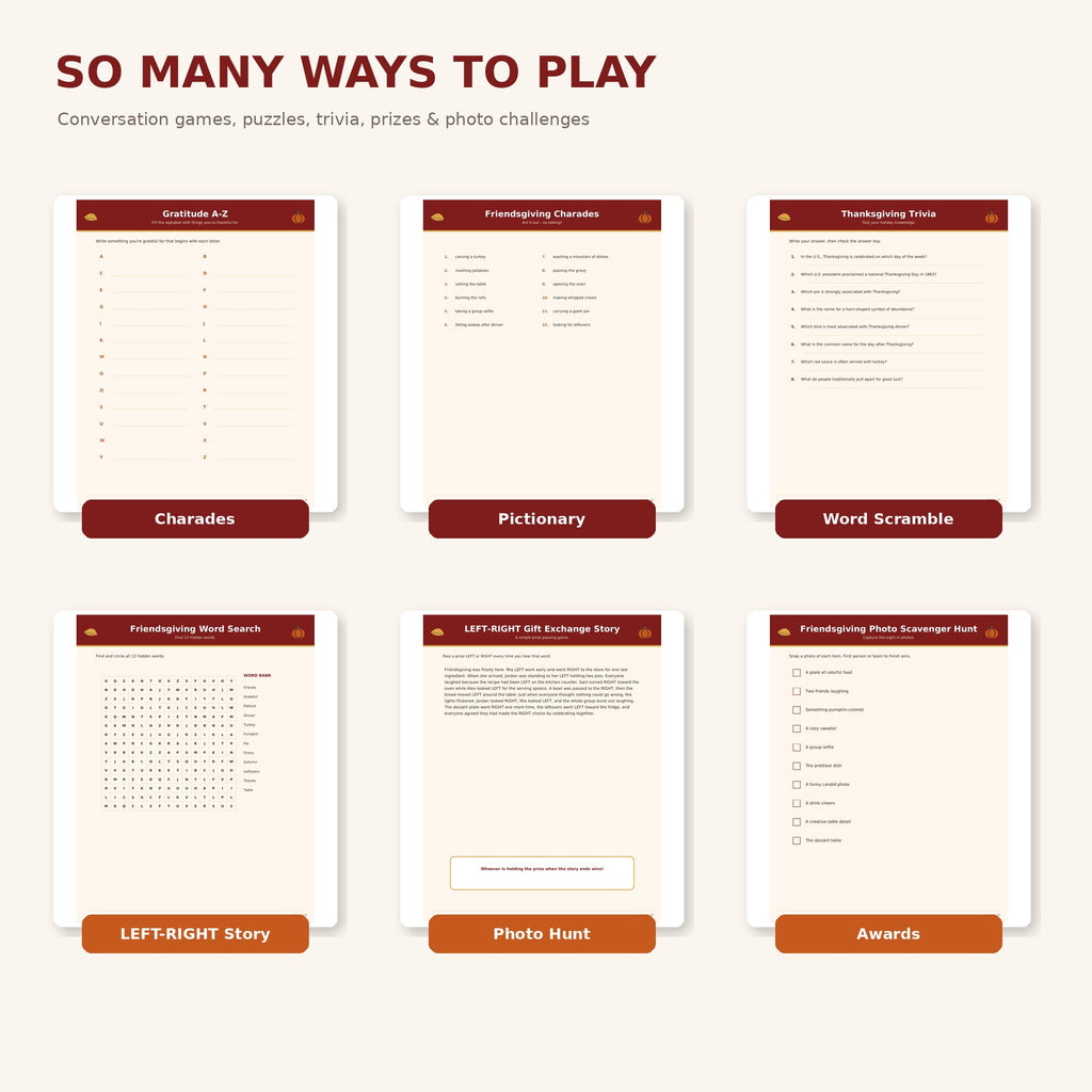 Friendsgiving Party Games Bundle Printable, 24 Thanksgiving Games for Adults Teens, Friendsgiving Dinner Party Instant Download