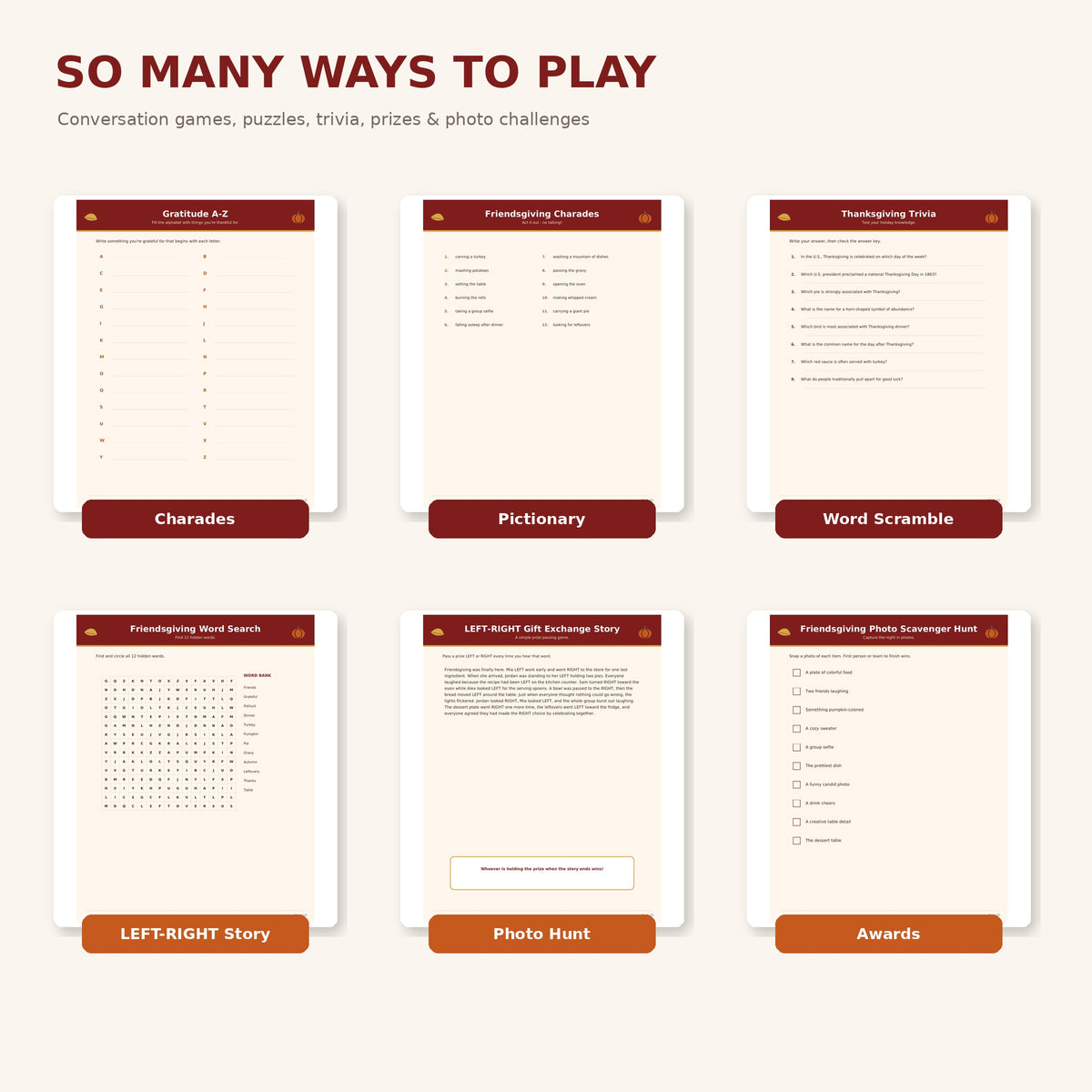 Friendsgiving Party Games Bundle Printable, 24 Thanksgiving Games for Adults Teens, Friendsgiving Dinner Party Instant Download