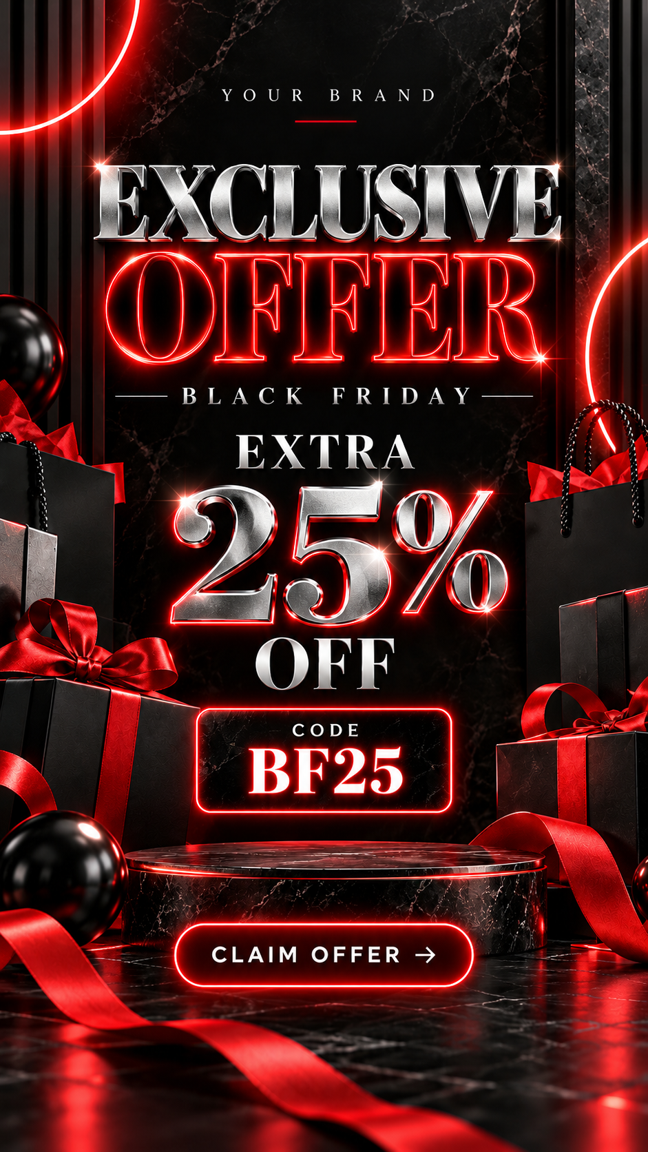 Black Friday Canva Templates Luxury Neon, Editable Instagram Sale Posts & Story Templates, Black Red Friday Marketing Kit