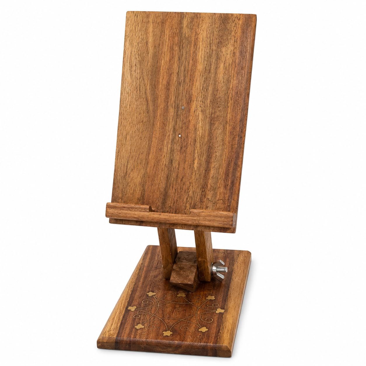 ZEDANU Handcrafted Adjustable Wooden Mobile Stand – Solid Wood Phone Holder with Decorative Inlay Design – Compatible with All Smartphones