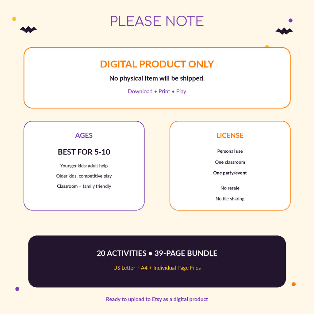 Halloween Kids Party Games Bundle Printable, 20 Halloween Activities for Kids, Bingo Scavenger Hunt Trivia, Classroom Party PDF