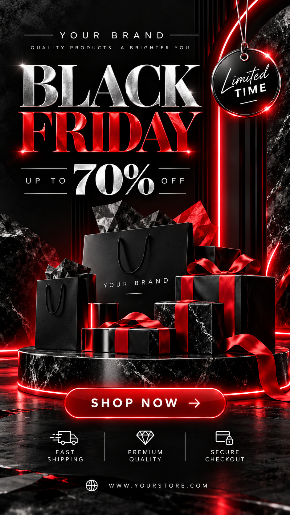 Black Friday Canva Templates Luxury Neon, Editable Instagram Sale Posts & Story Templates, Black Red Friday Marketing Kit