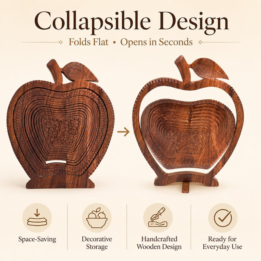 ZEDANU Foldable Rosewood Spiral Basket – Eco-Friendly Decorative Wooden Holder for Kitchen, Table & Gifting (Apple Shape) (Apple)