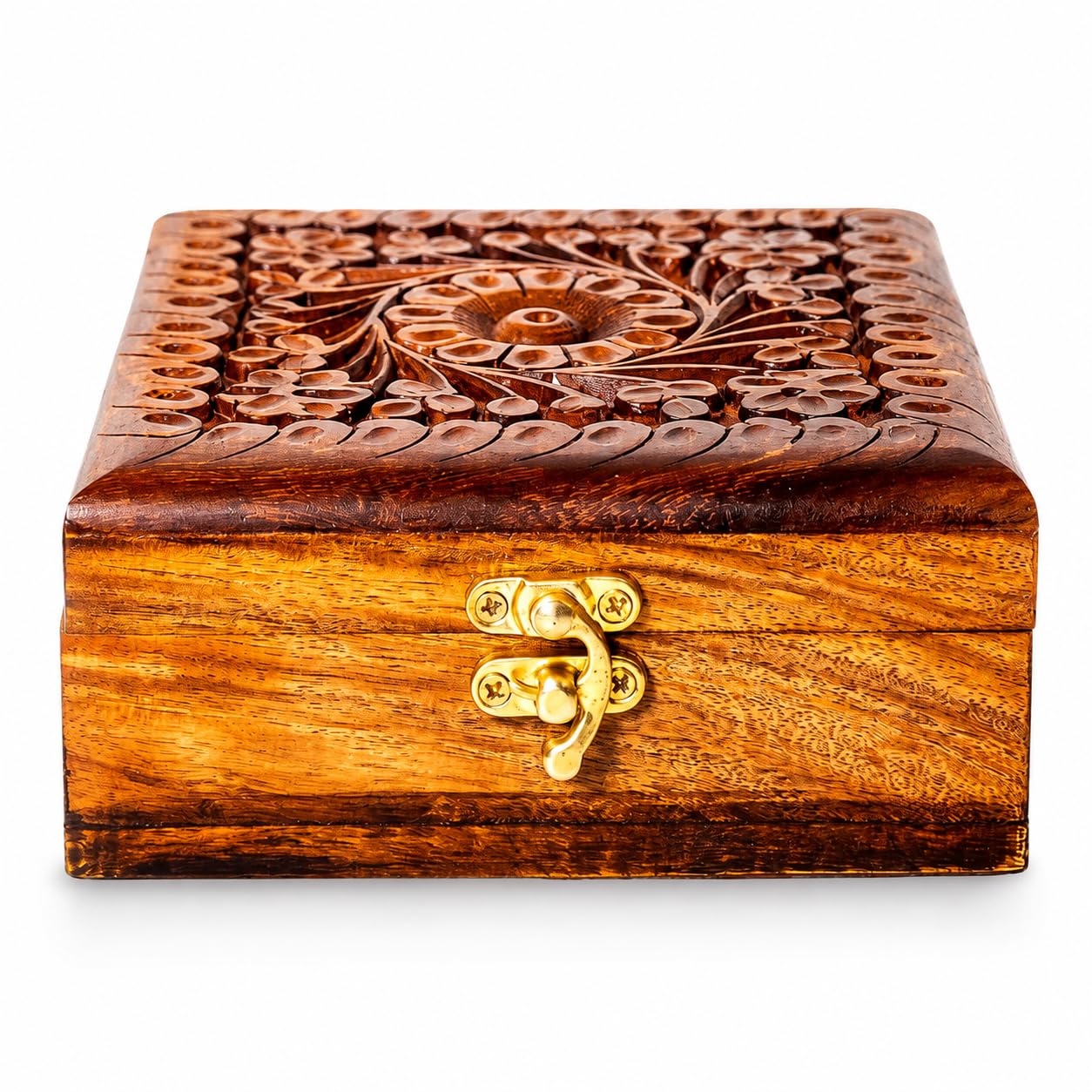 ZEDANU Handmade Wooden Jewelry Box Organizer Wooden Trinket Keepsake Jewellery Storage Box Vintage Box Multipurpose Organizer Chest Great Gift For Your Loved Ones (Small)