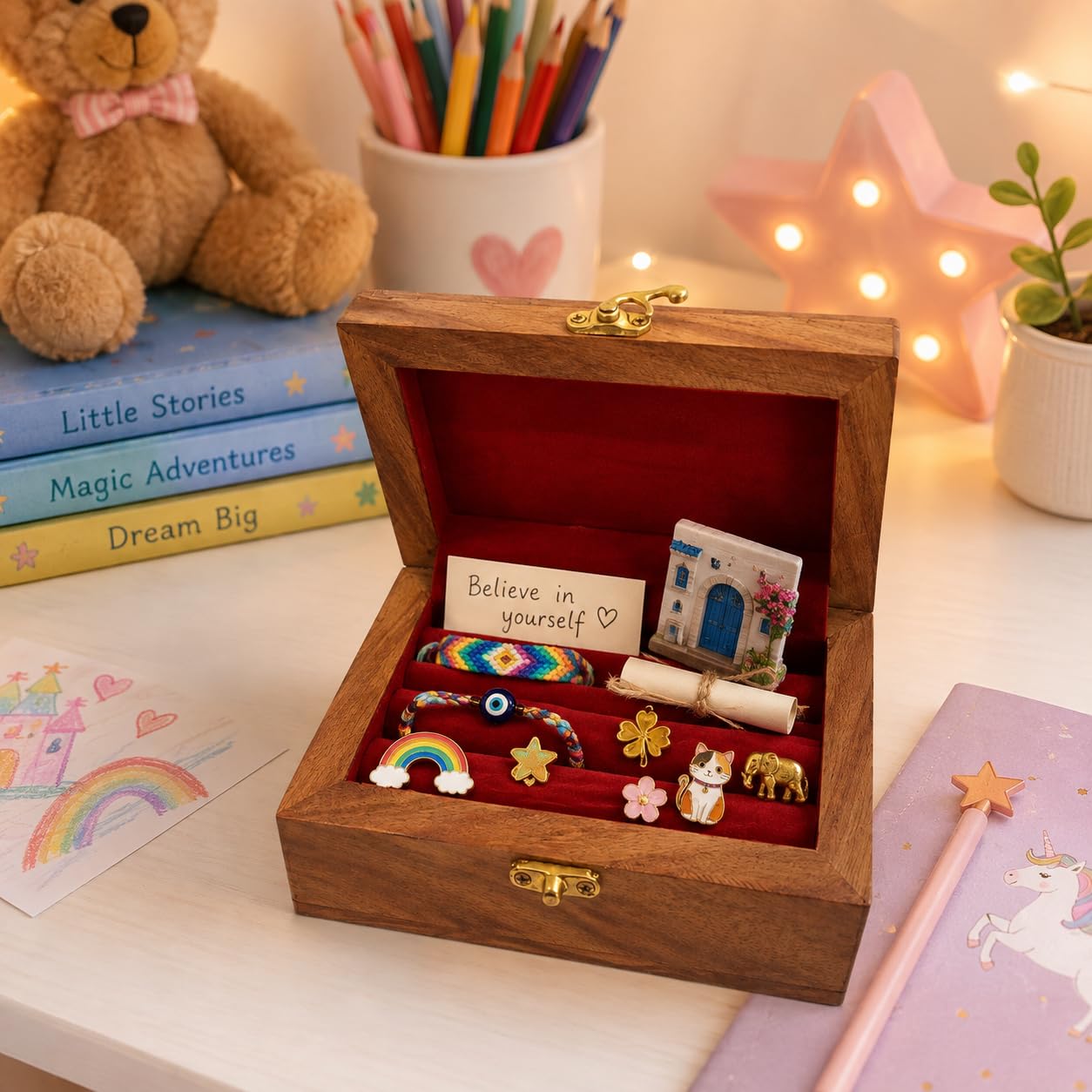 ZEDANU Handmade Wooden Jewelry Box Organizer Wooden Trinket Keepsake Jewellery Storage Box Vintage Box Multipurpose Organizer Chest Great Gift For Your Loved Ones (Medium)