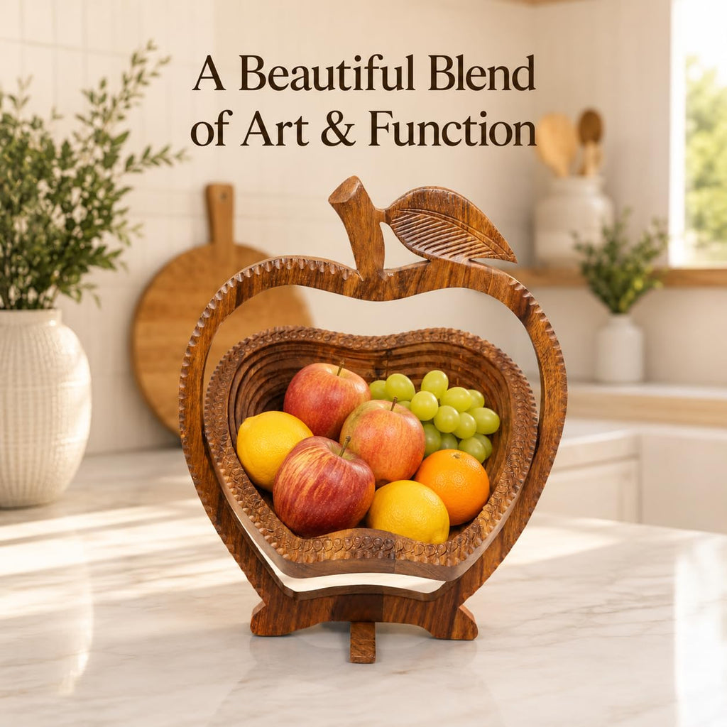 ZEDANU Foldable Rosewood Spiral Basket – Eco-Friendly Decorative Wooden Holder for Kitchen, Table & Gifting (Apple Shape) (Apple)