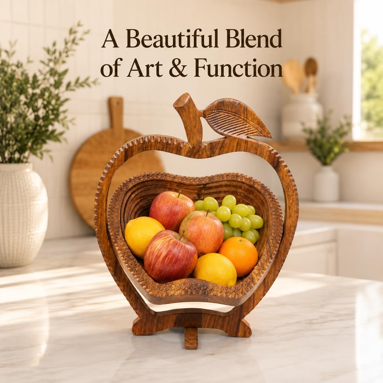 ZEDANU Foldable Rosewood Spiral Basket – Eco-Friendly Decorative Wooden Holder for Kitchen, Table & Gifting (Apple Shape) (Apple)