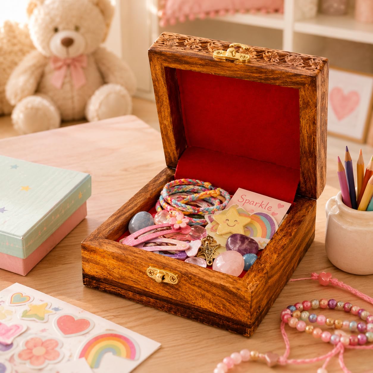 ZEDANU Handmade Wooden Jewelry Box Organizer Wooden Trinket Keepsake Jewellery Storage Box Vintage Box Multipurpose Organizer Chest Great Gift For Your Loved Ones (Small)