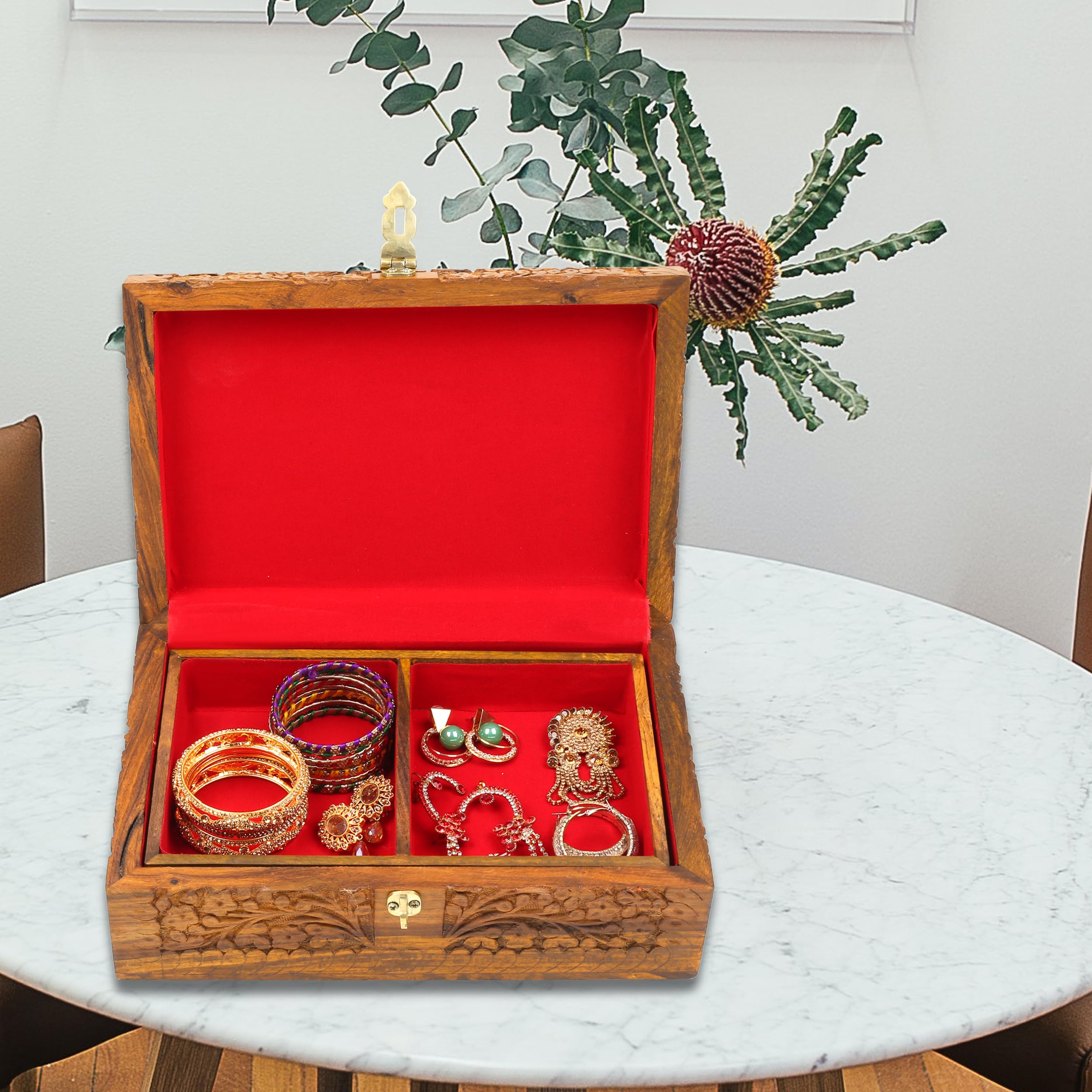 ZEDANU Handmade Wooden Jewelry Box Organizer Wooden Trinket Keepsake Jewellery Storage Box Vintage Box Multipurpose Organizer Chest Great Gift For Your Loved Ones (XXL)