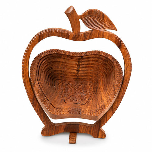 ZEDANU Foldable Rosewood Spiral Basket – Eco-Friendly Decorative Wooden Holder for Kitchen, Table & Gifting (Apple Shape) (Apple)