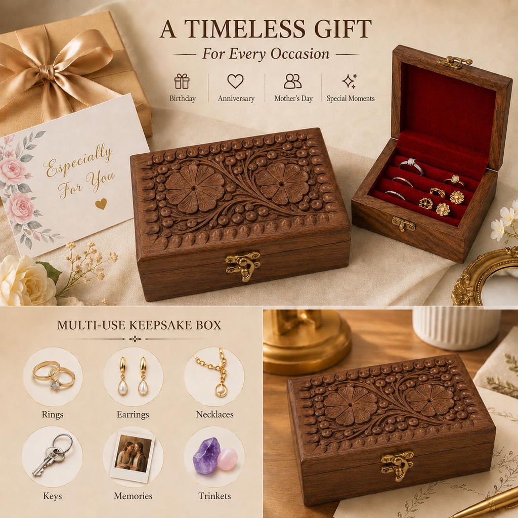 Handcrafted wooden jewelry box gift for her