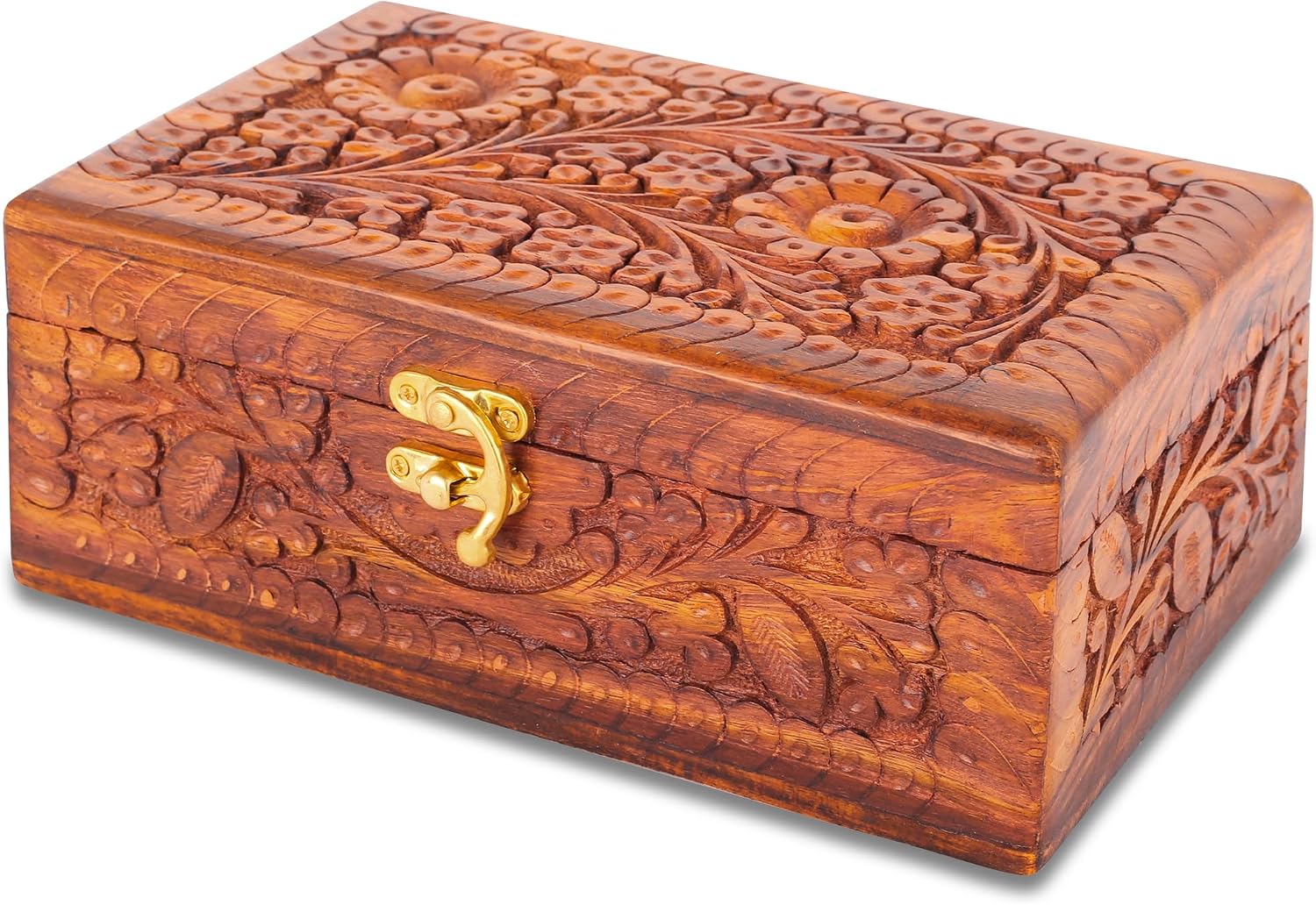 ZEDANU Handmade Wooden Jewelry Box Organizer Wooden Trinket Keepsake Jewellery Storage Box Vintage Box Multipurpose Organizer Chest Great Gift For Your Loved Ones (Large)