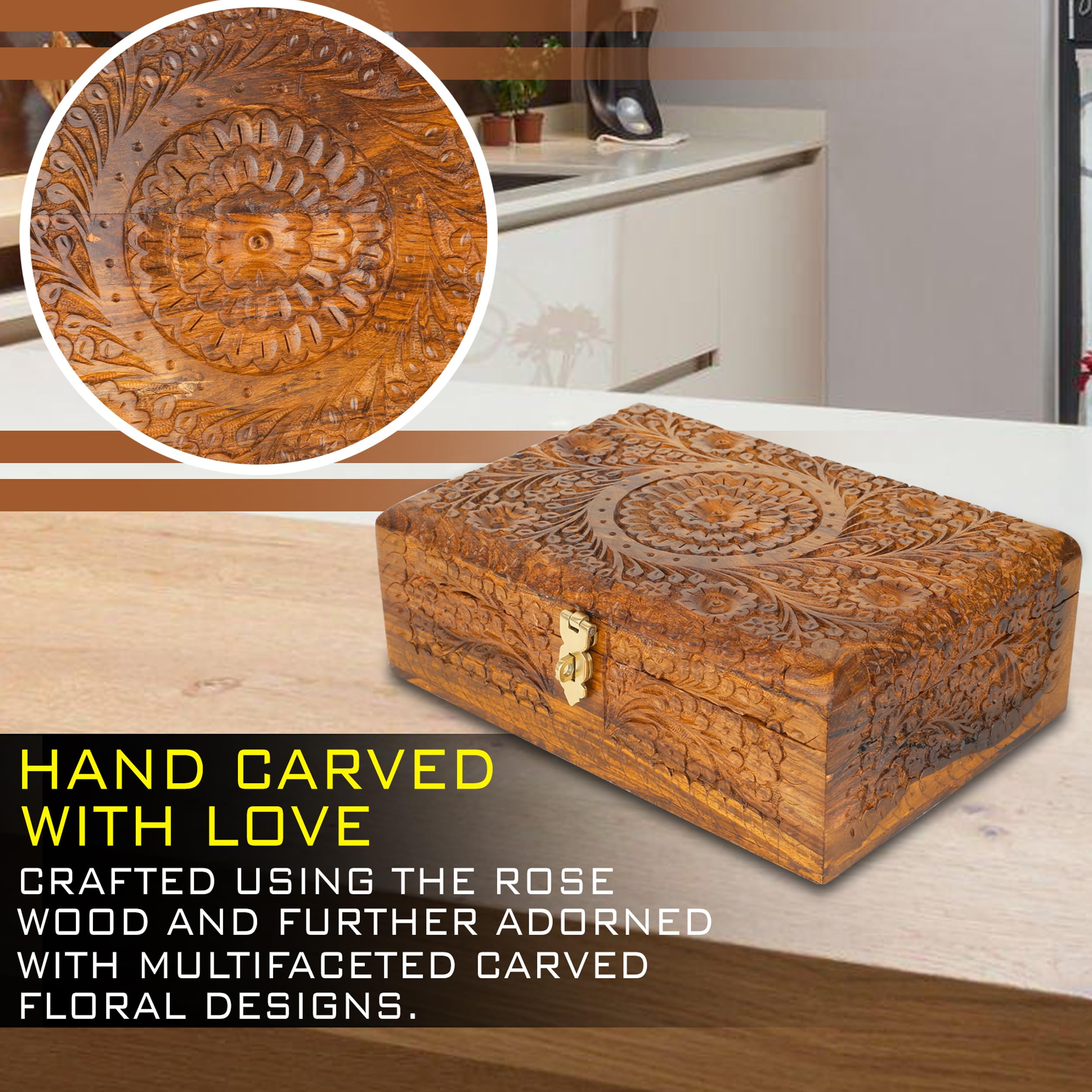 ZEDANU Handmade Wooden Jewelry Box Organizer Wooden Trinket Keepsake Jewellery Storage Box Vintage Box Multipurpose Organizer Chest Great Gift For Your Loved Ones (XXL)