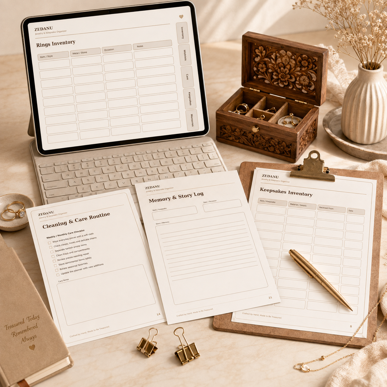 ZEDANU jewelry and keepsake organizer printable planner