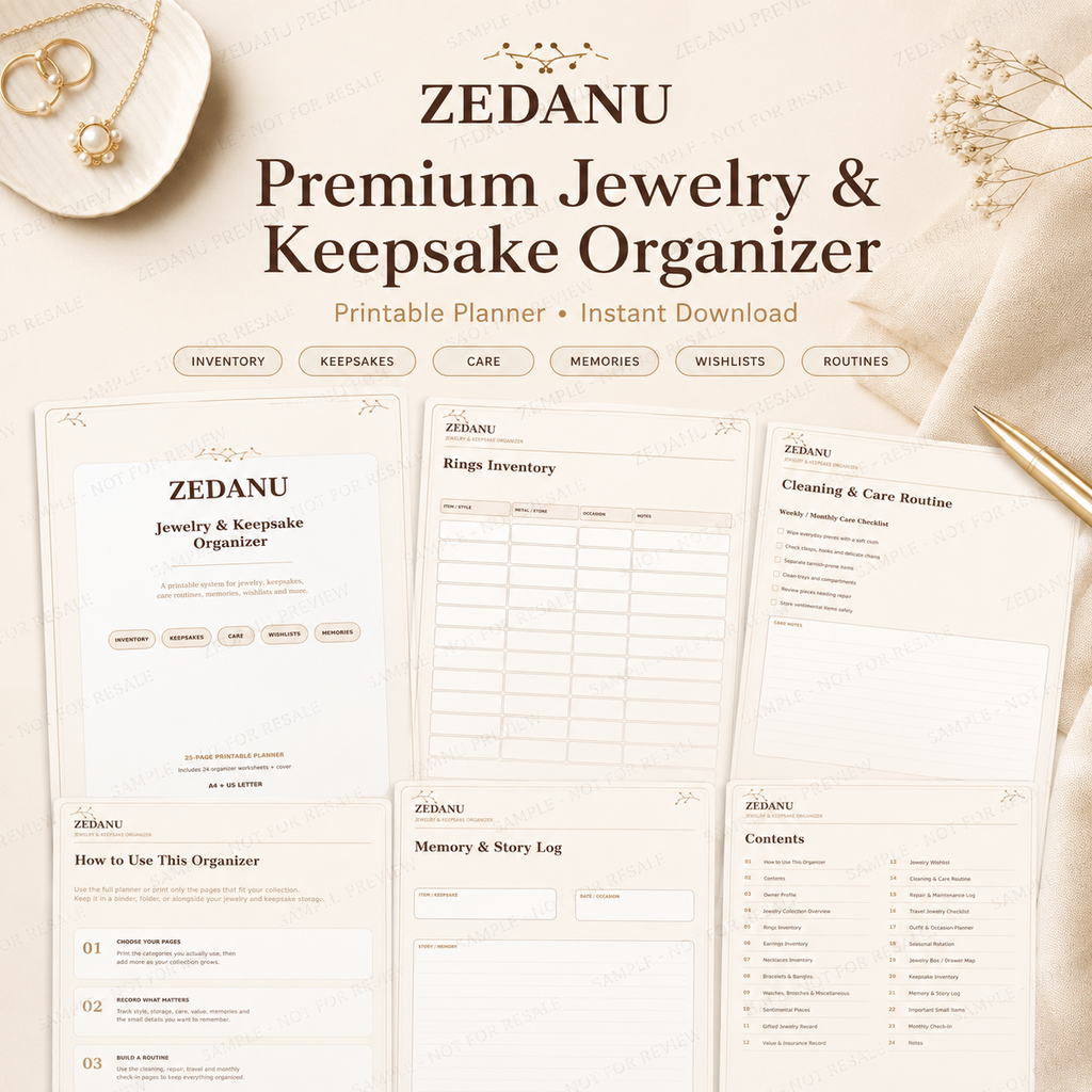 25-page digital jewelry organizer PDF