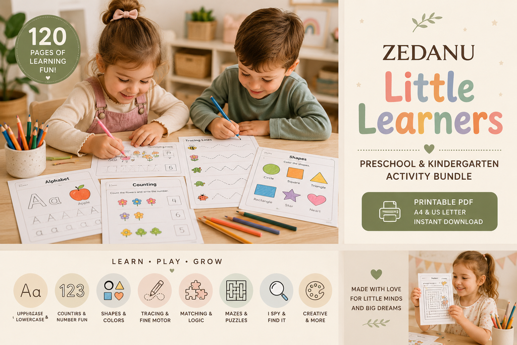 ZEDANU Little Learners 120-Page Preschool & Kindergarten Activity Bundle