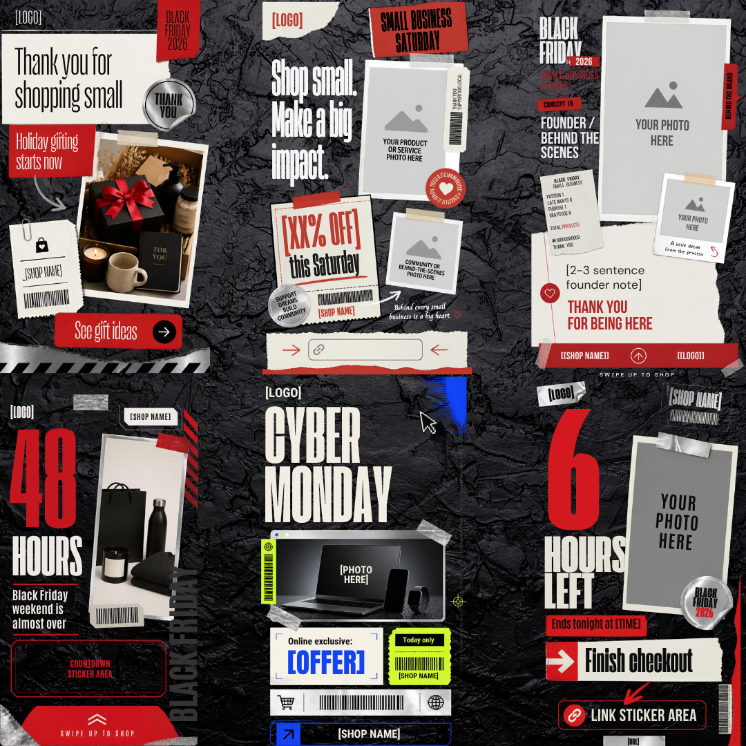 Black Friday Canva Story Templates, 20 Editable Instagram Stories for Small Business, Cyber Monday Sale Social Media Kit