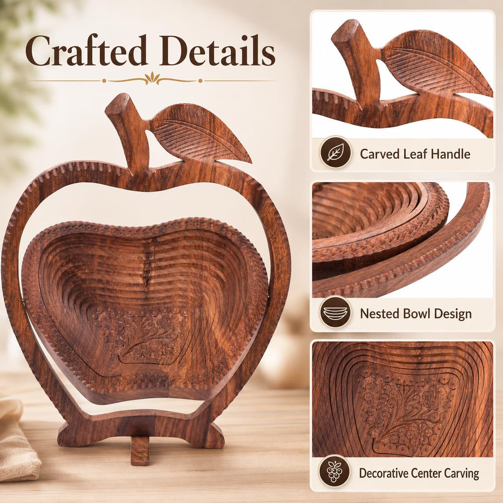 ZEDANU Foldable Rosewood Spiral Basket – Eco-Friendly Decorative Wooden Holder for Kitchen, Table & Gifting (Apple Shape) (Apple)